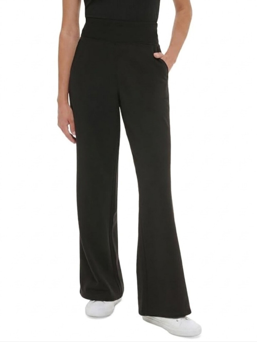 Calvin Klein Women's Black Flared Waffle Knit Lounge Pants